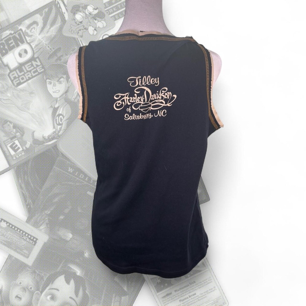 Harley Davidson Vintage Y2K Rhinestone Eagle Graphic Tank Top Black Gold XL - Picture 4 of 6